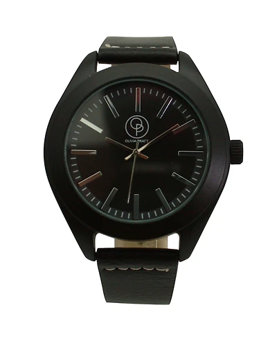 Olivia Pratt Black Black Minimalist Faux Leather Band Men Watch
