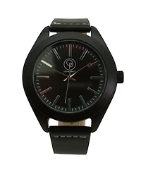 Olivia Pratt Black Black Minimalist Faux Leather Band Men Watch