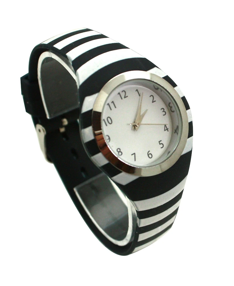 Olivia Pratt Black Stripped Silicone Band Women Watch