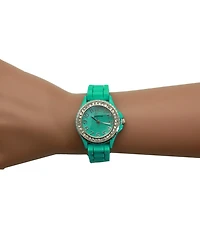 Olivia Pratt Teal Every Day Thin Band Silicone and Rhinestones Colorful Women Watch