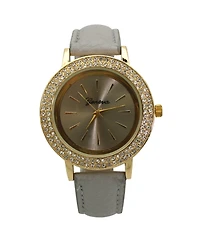 Olivia Pratt Gray Rhinestones Detail Leather Strap Watch