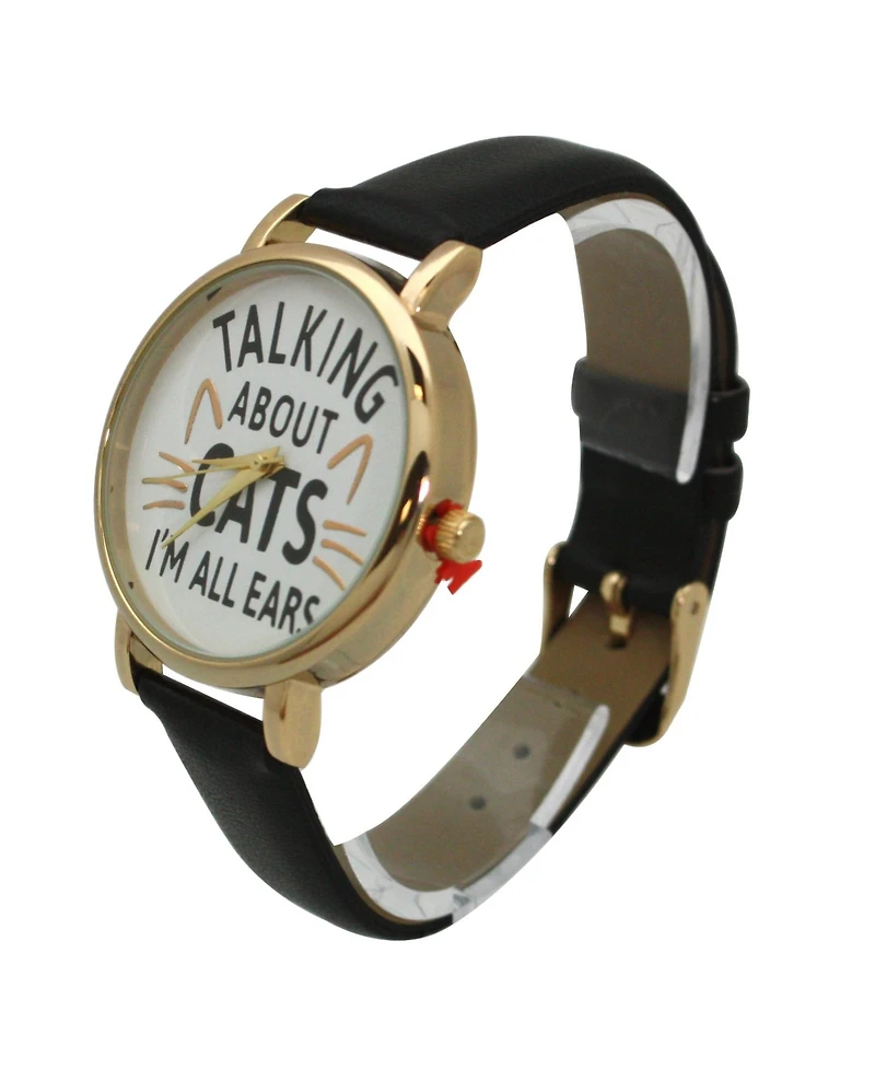 Olivia Pratt Black Talking About Cats Leather Strap Watch