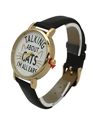 Olivia Pratt Black Talking About Cats Leather Strap Watch