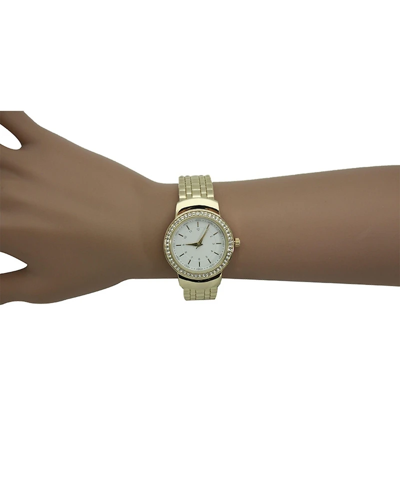 Olivia Pratt Gold Textured And Rhinestone Detal Bangle Watch