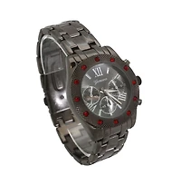 Olivia Pratt Gunmetal Women's Red Rhinestone Detail Boyfriend Metal Watch