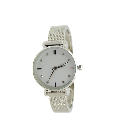Silver Olivia Pratt Every Day Textured and Rhinestone Metal Bangle Watch