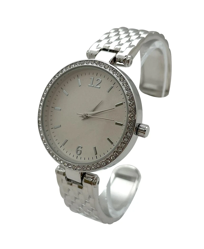 Olivia Pratt Silver Round Face with Rhinestones Bangle Women Watch