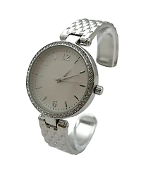 Olivia Pratt Silver Round Face with Rhinestones Bangle Women Watch