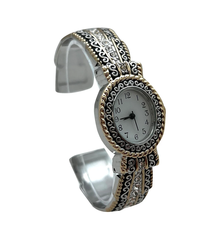 Olivia Pratt Two Tone New Elegant Textured Bangle Women Watch