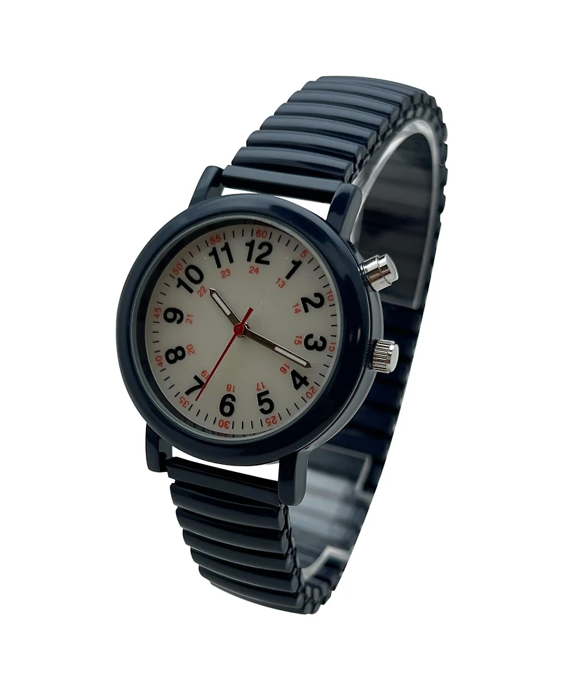 Olivia Pratt Navy Stretch Band Easy Read Nurse Watch with Second Hand Women Watch