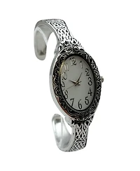 Olivia Pratt Silver Oval Face Elegant Textured Bangle Women Watch