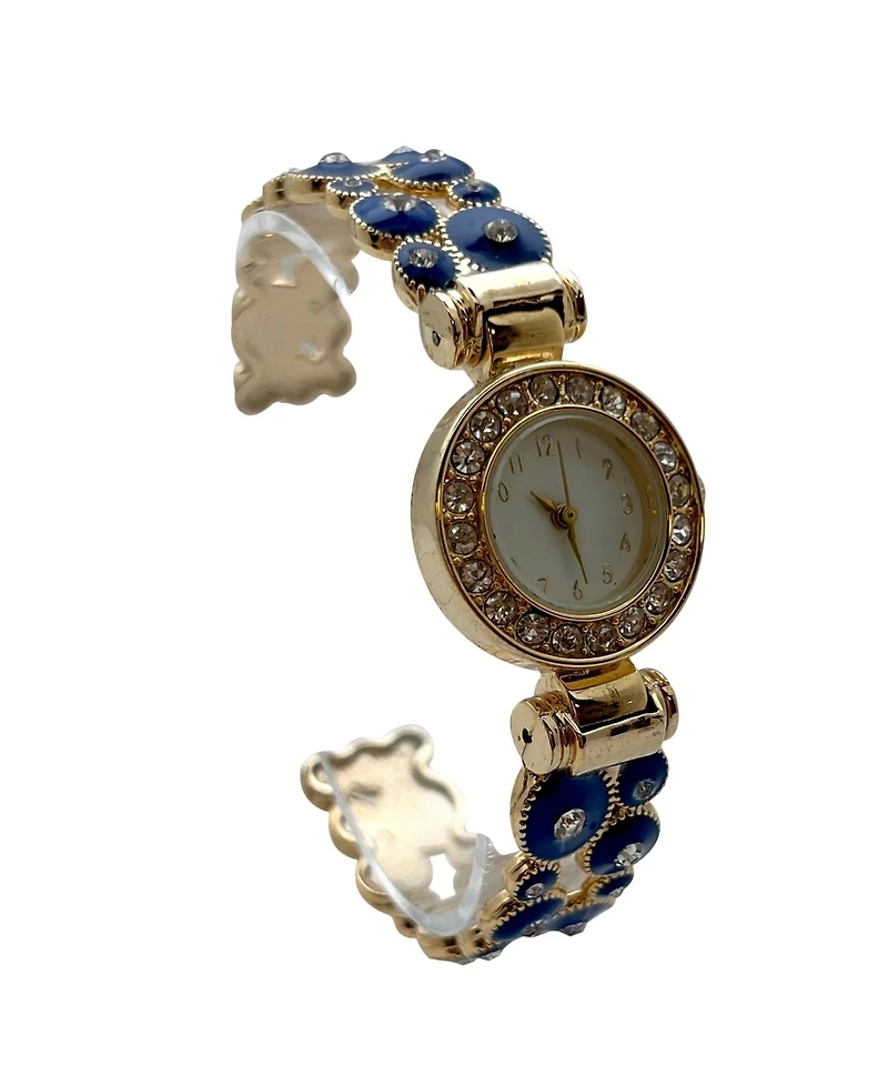 Olivia Pratt Blue Gold Colorful Round Shapes Band Bangle Women Watch
