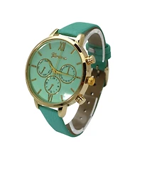 Olivia Pratt Mint Three Subdial Gold Accented Leather Strap Watch