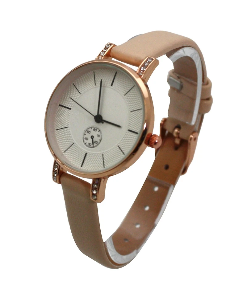 Olivia Pratt Faux Leather Solid Color Round Face Women Watch