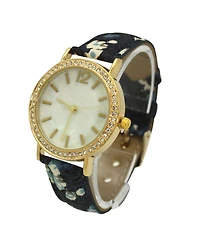 Olivia Pratt Dark Flowers and Denim Strap Watch