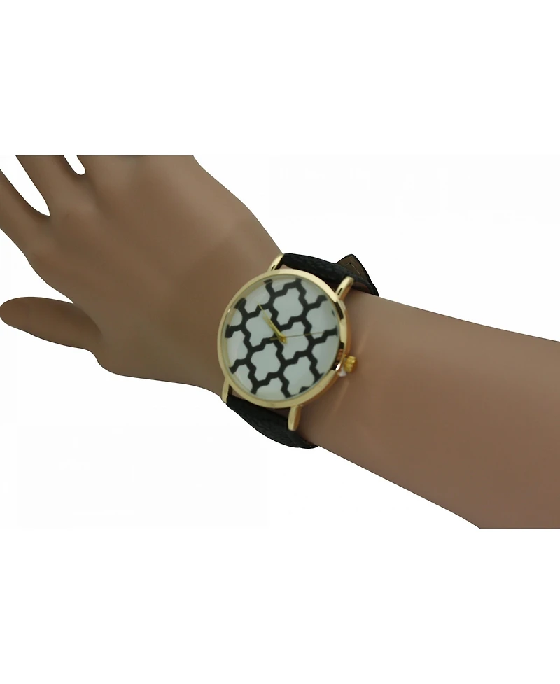 Olivia Pratt Geometric Pattern Leather Strap Watch