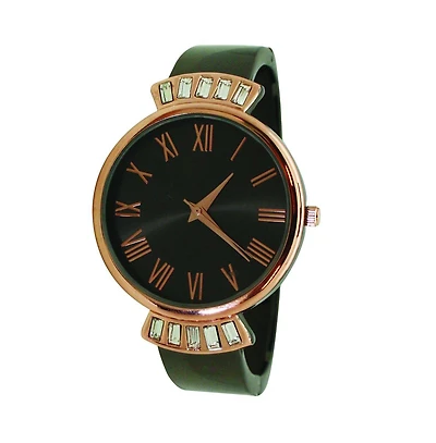 Gunmetal Rose Gold Olivia Pratt Elegant Emerald Rhinestone Solid Metal Bangle Watch