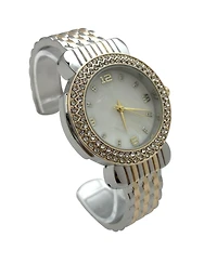 Olivia Pratt Two Tone Round Face Rhinestone Bezel Bangle Women Watch