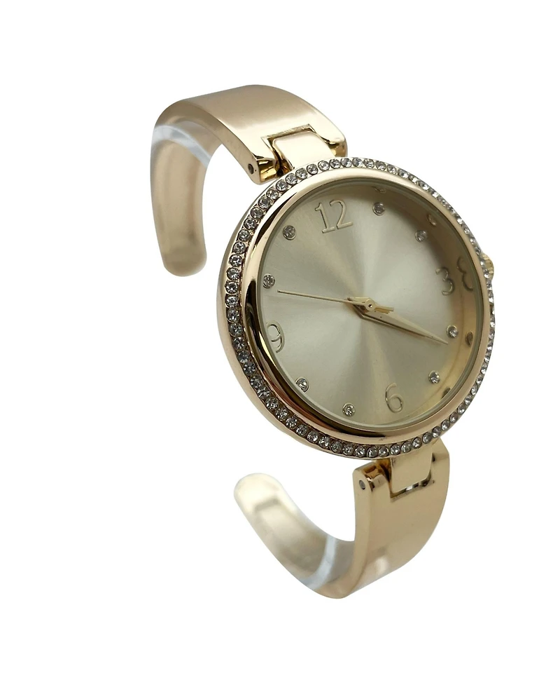 Olivia Pratt Gold Round Face Rhinestone Bezel Soft Bangle Women Watch