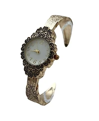Olivia Pratt Gold Elegant Flower Detailed Face Bangle Women Watch