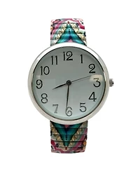 Olivia Pratt Mix Colors Big Dial Easy Reader Watch Printed Elastic Stretch Band Wristwatch Women Watch
