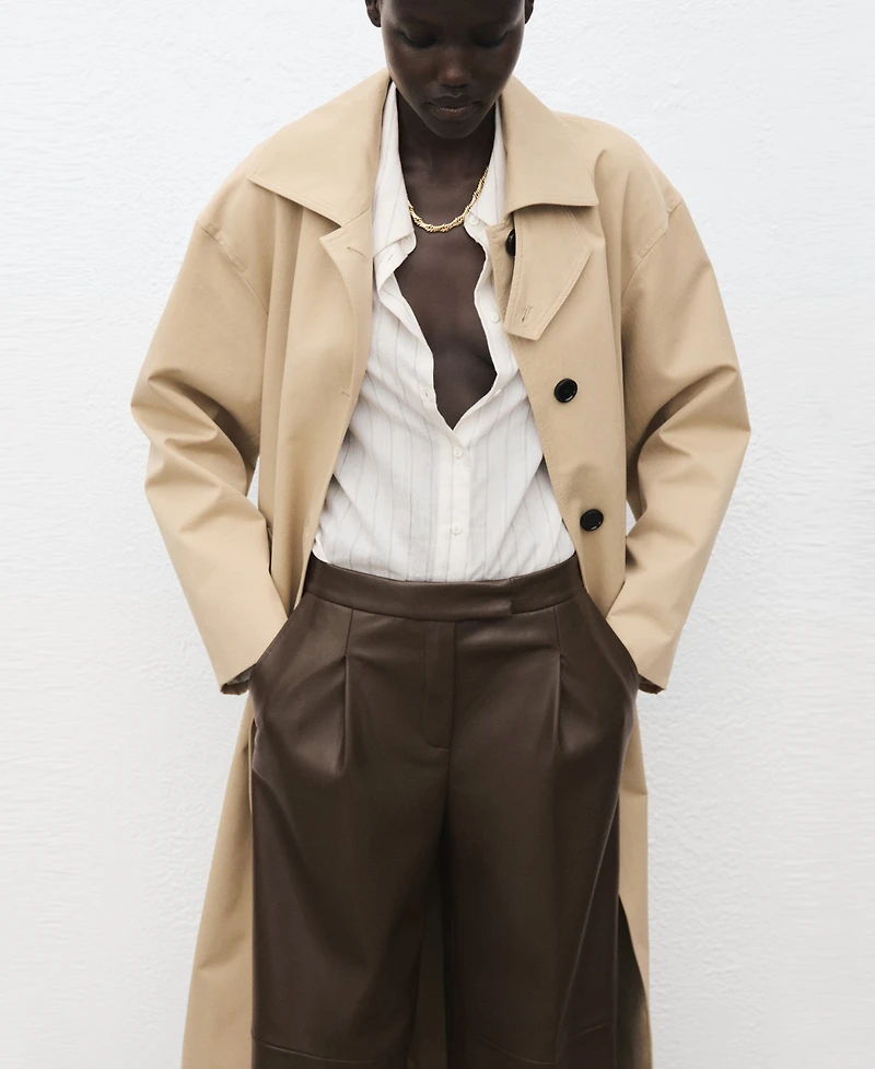 Mango Women's Leather-Effect Wide-Leg Pants