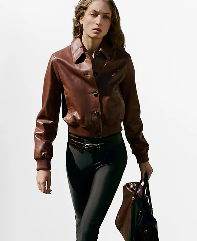 Mango Women's Leather Bomber Jacket