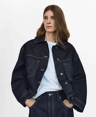 Mango Women's Decorative Stitching Denim Jacket