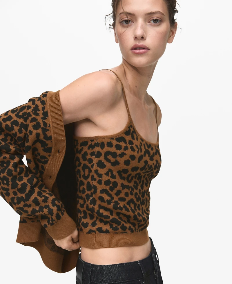 Mango Women's Leopard-Print Knitted Top