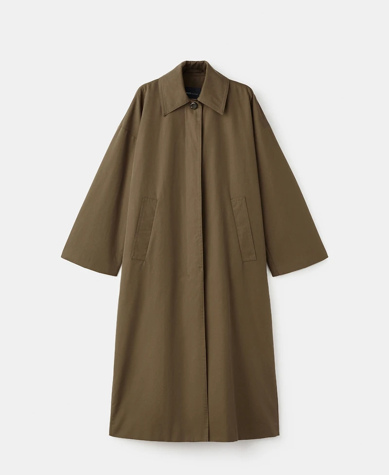 Mango Women's Concealed Buttons Long Cotton Trench Coat