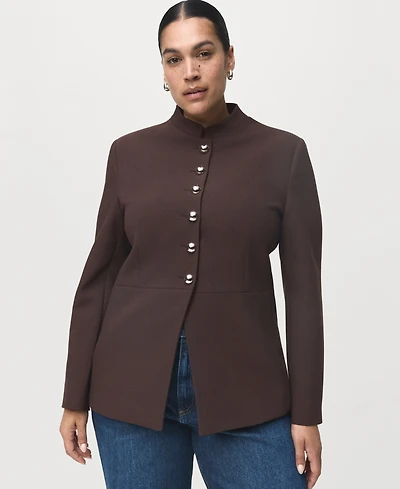 Mango Women's Jewel-Button Strip Collar Jacket