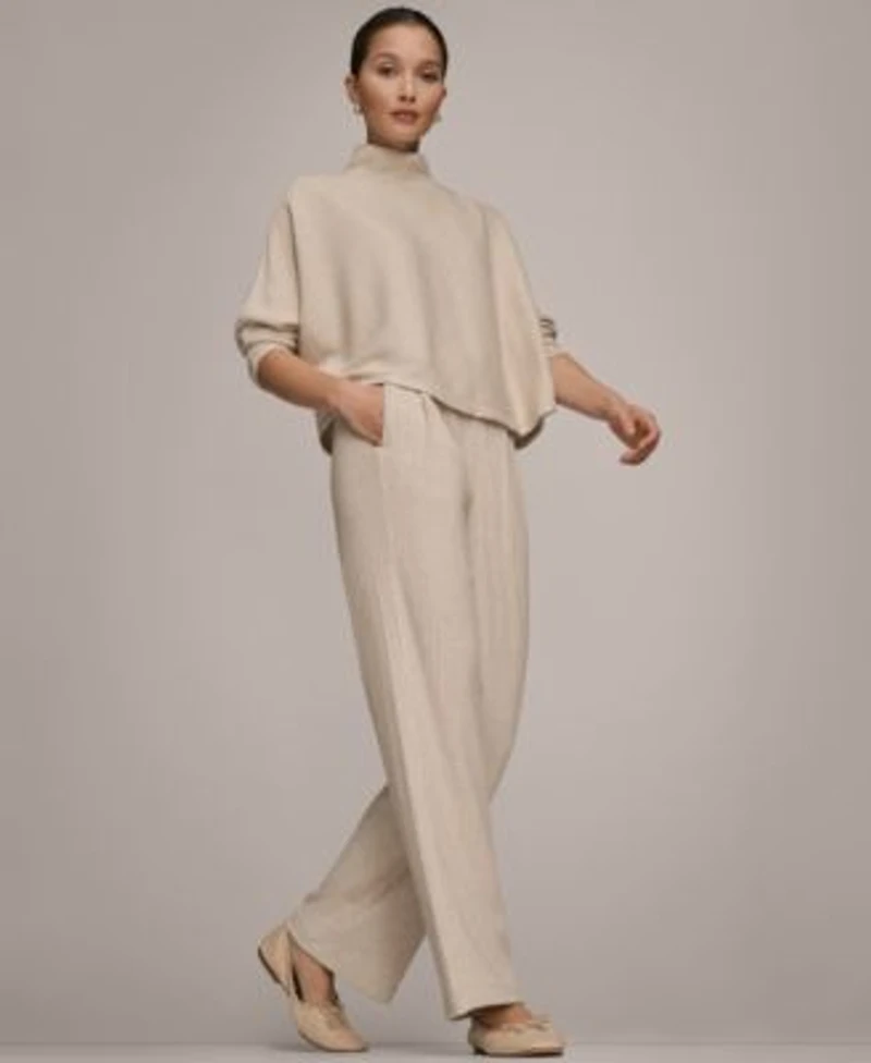 Donna Karen Weekend Womens Mock Neck Sweater Ribbed Pull On Pants
