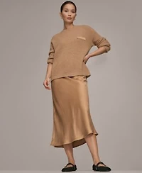 Donna Karen Weekend Womens Waffle Stitch Cashmere Blend Sweater Midi Skirt