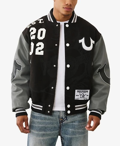 True Religion Men's Boxy Long Sleeves Varsity Jacket