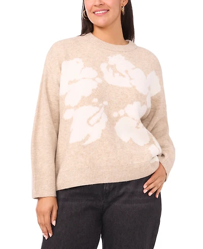 Vince Camuto Plus Flower Motif Crewneck Sweater