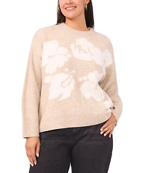Vince Camuto Plus Flower Motif Crewneck Sweater