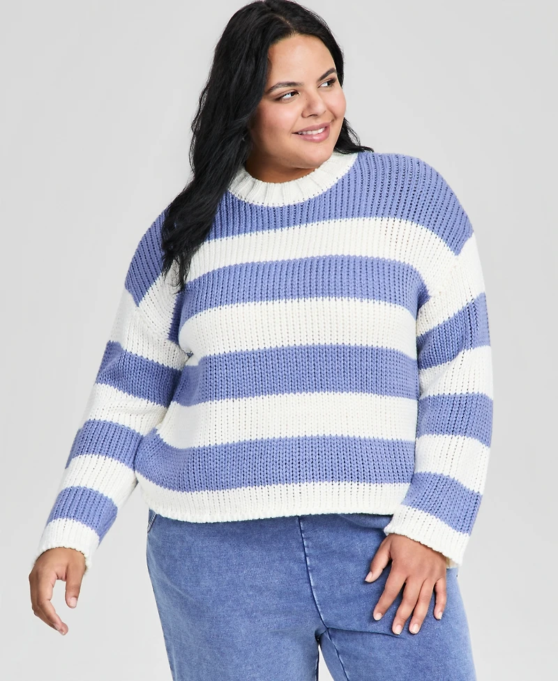 And Now This Trendy Plus Striped Crewneck Sweater, Macy's Exclusive