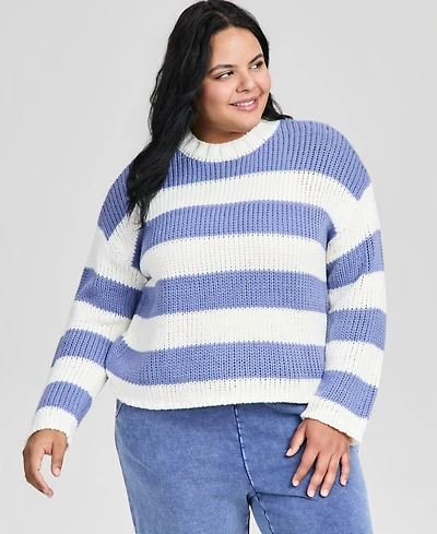 And Now This Trendy Plus Striped Crewneck Sweater, Macy's Exclusive