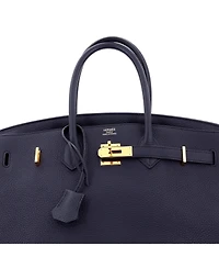 Pre-Owned HERMA‰S Birkin 35 Handbag Blue Togo with Gold Hardware