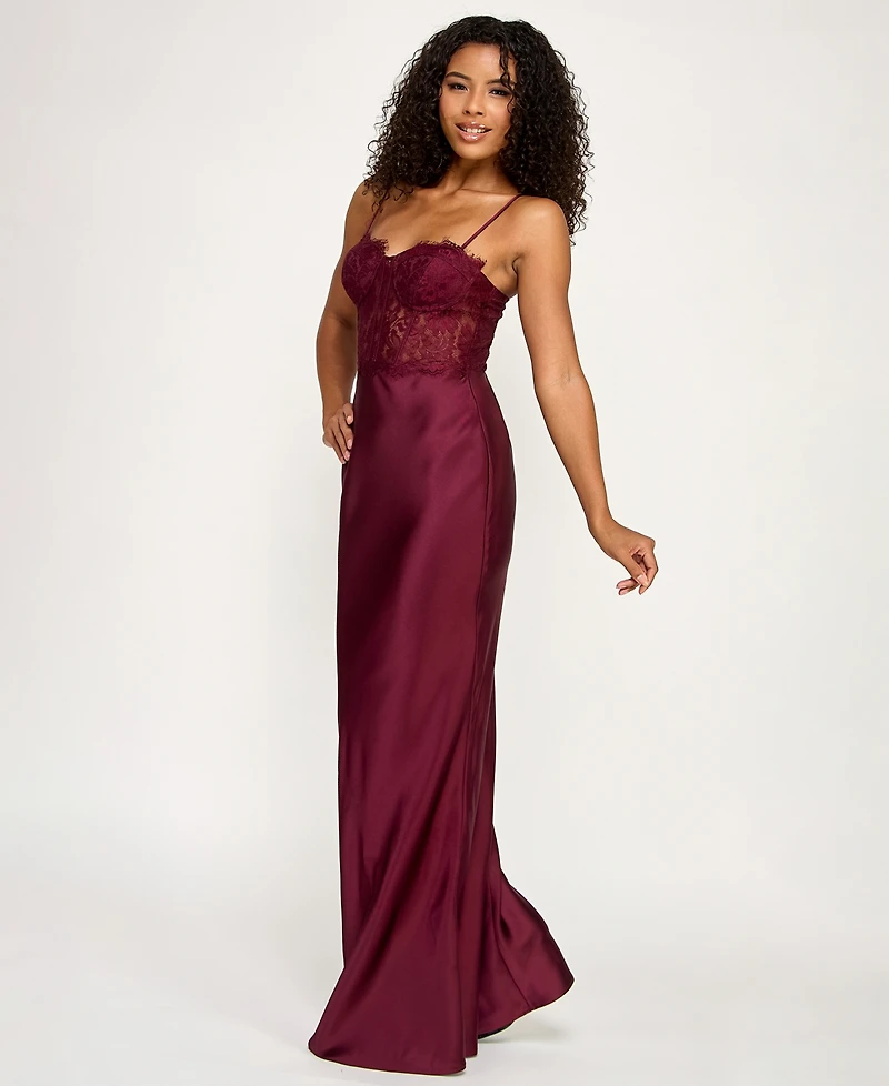City Studios Juniors' Lace Busiter Trim Maxi Dress
