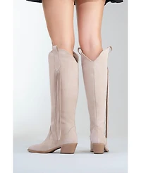 Forever & Always Shoes Rios Leather Fringe Knee High Boot (Women)