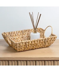 Hand-Woven Hyacinth Rectangular Decorative Basket Trays with Handles (Set of 3)
