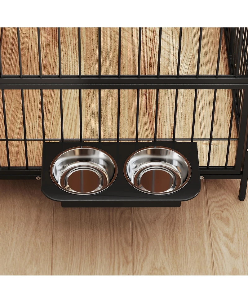 PawHut Dog Crate Furniture 30 in Dog Kennel Table with Rotatable Bowls,