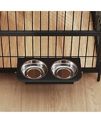 PawHut Dog Crate Furniture 30 in Dog Kennel Table with Rotatable Bowls,