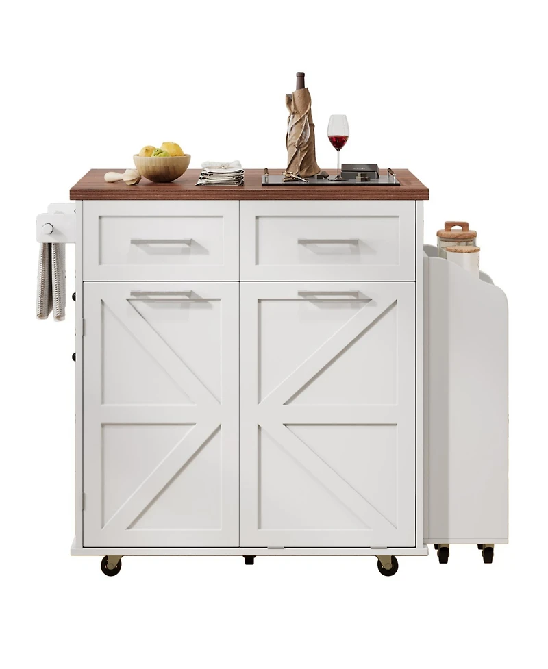 Streamdale Furniture 47.2" Farmhouse Kitchen Island with Drop Leaf & Storage, Rolling Cart