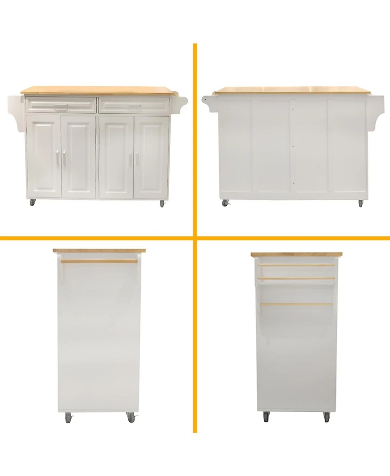 Streamdale Mobile Kitchen Island Cart - Rubberwood Top, Adjustable Shelf