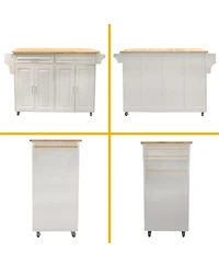 Streamdale Mobile Kitchen Island Cart - Rubberwood Top, Adjustable Shelf