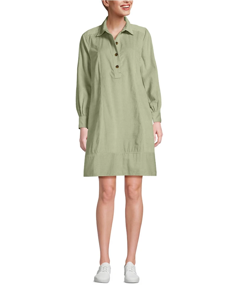 Lands' End Women's Wide Wale Cord Popover Long Sleeve Shirt Dress