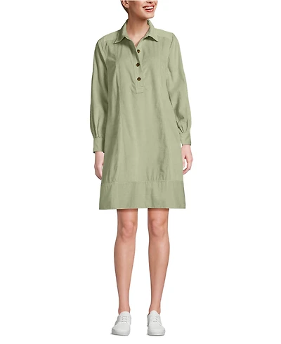 Lands' End Women's Wide Wale Cord Popover Long Sleeve Shirt Dress