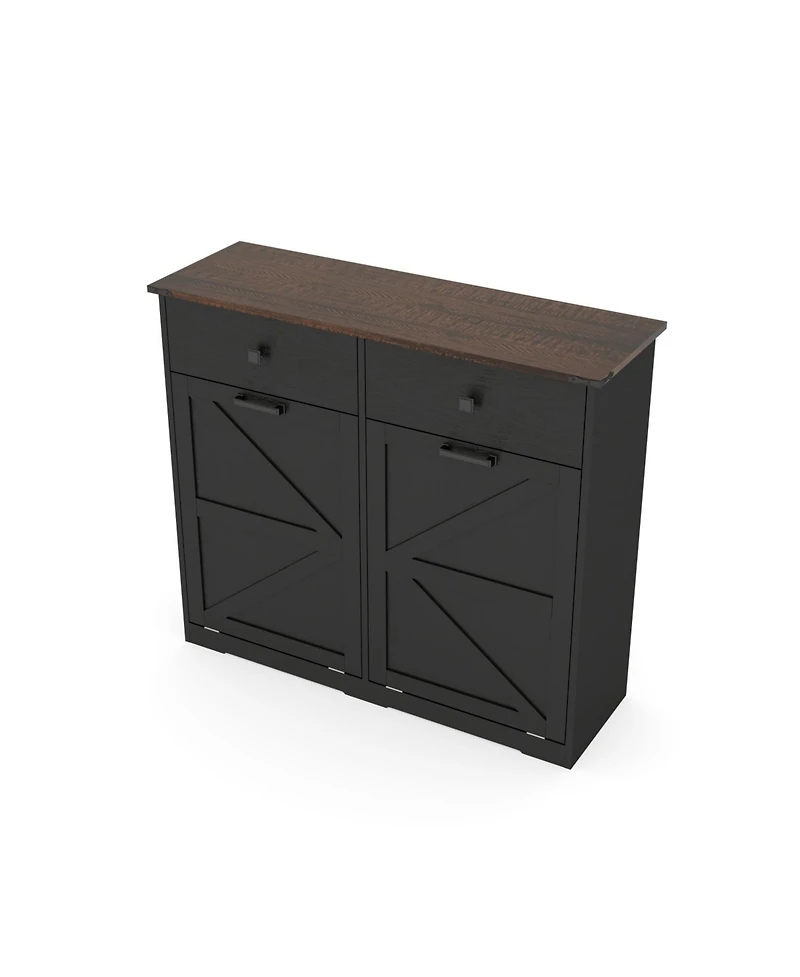 Streamdale Farmhouse Black Double Tilt Out Trash Cabinet w/ Drawer